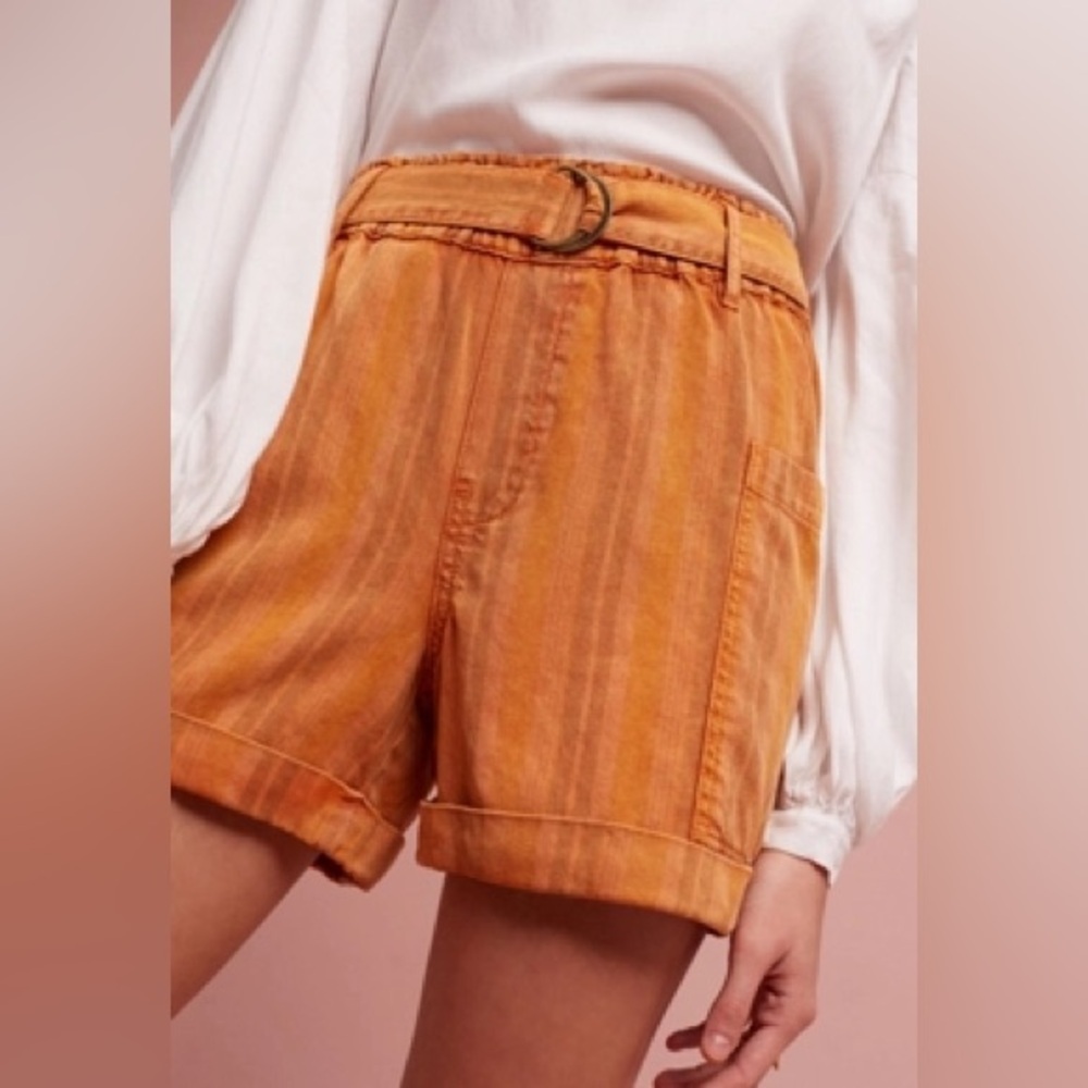 Anthropologie Hei Hei Tahiti Shorts Orange Striped Cotton Belt Size Small NWT